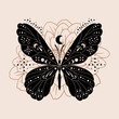 © Krapiva Studio - Hand drawn vector abstract graphic illustrations celestial design concept with logo magic line silhouette of mystic flying butterfly and flower isolated. Magic drawing butterfly icon.