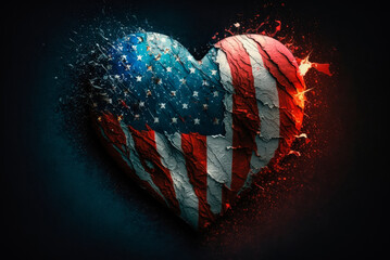 Poster - USA flag with heart shape. Generative AI