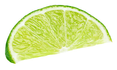 Wall Mural - Ripe slice of green lime citrus fruit stand isolated on transparent background
