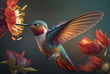 Hummingbird And Flower , Ai Generated