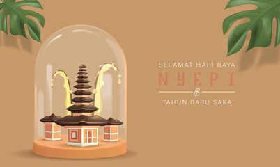 Poster - Translation : Happy Nyepi Day. Happy Bali's Day of Silence and Hindu New Year Vector Illustration, Nyepi Day and Hari Raya Saka, Hindu Ceremony