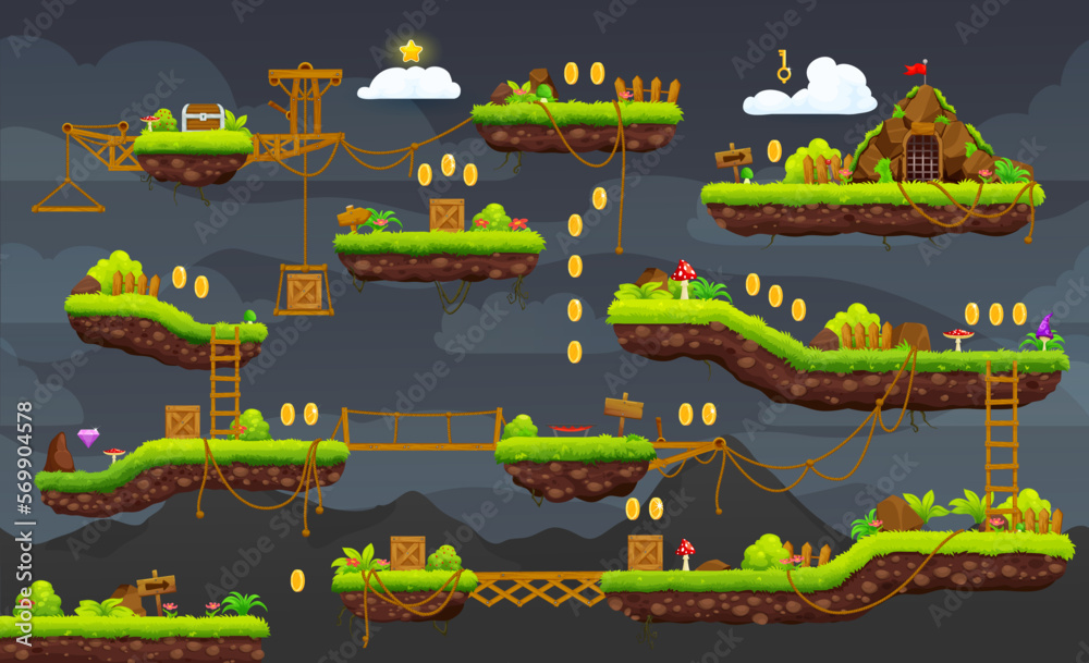 2d arcade, retro game night level map interface Stock Vector | Adobe Stock
