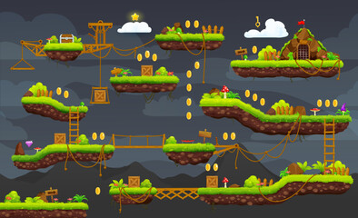 Poster - 2d arcade, retro game night level map interface