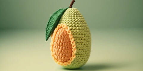 knitted art illustration in the shape of an avocado made using artificial intelligence suitable for photo accessories in cafes, restaurants, places to eat, design elements