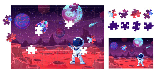 Poster - Cartoon astronaut on planet jigsaw puzzle game