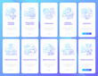 Information technology staffing blue gradient onboarding mobile app screens set. Walkthrough 5 steps graphic instruction with linear concepts. UI, UX, GUI template. Myriad Pro-Bold, Regular fonts used