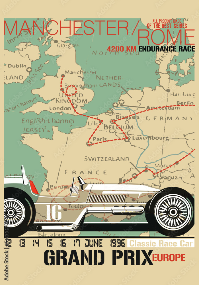 Vintage Racing Maps vintage race car for printing.vector old school race poster.retro race ...