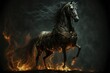 illustration of a black horse from fire, Generative Ai