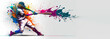 Baseball sport player colorful splash horizontal banner on white background illustration with copy space. Generative AI graphic