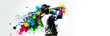 Golf sport man player action colorful splash horizontal banner on white illustration with copy space. Generative AI graphic