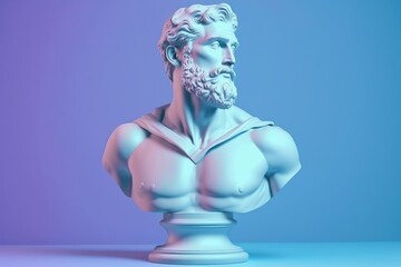 Sculpture of an abstract greek deity, done in the  pastel background colors. Generative AI.