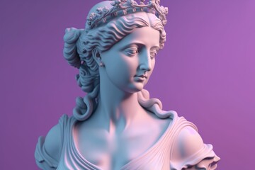 Wall Mural - Sculpture of an abstract greek deity, done in the  pastel background colors. Generative AI.