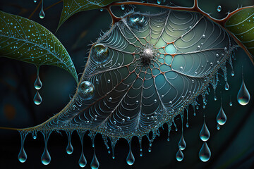 Abstract web background with drops of water, Generative AI