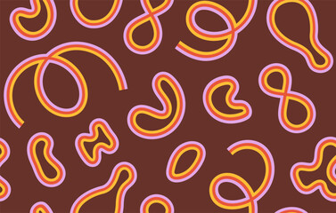 Poster - Retro vintage horizontal background with rainbow organic shapes in style 60s, 70s. Abstract seamless pattern. Trendy vector illustration.