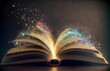 An open book with sparkles coming out of it ideal for fantasy and literature backgrounds 