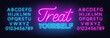 © TanyaFox - Treat Yourself neon quote on brick wall background.