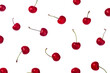 Pattern cherry berries isolated on transparent background. Top view. Flat lay style.