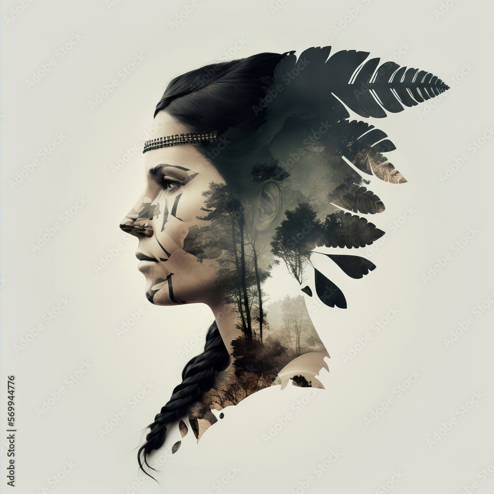 Generative of native Indian woman with feathers Stock Illustration ...