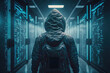 © ADDICTIVE STOCK - AI image of hacker standing among illuminated servers