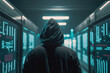 © ADDICTIVE STOCK - AI image of hacker standing among illuminated servers