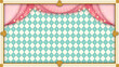 【8K】アリス風クローバーのクラシックフレームとピンク色のカーテン　緑色のダイヤ模様