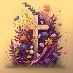 Wall Mural - A jesus cross that consists of colorful flowers