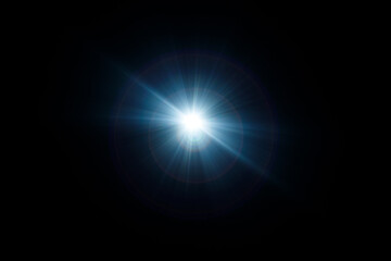 Aufkleber - Easy to add lens flare effects for overlay designs or screen blending mode to make high-quality images. Abstract sun burst, digital flare, iridescent glare over black background.