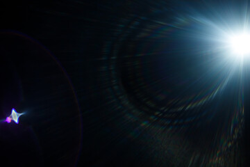 Aufkleber - Easy to add lens flare effects for overlay designs or screen blending mode to make high-quality images. Abstract sun burst, digital flare, iridescent glare over black background.