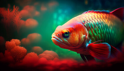 Beautiful Colorful  Fish swimming in colorful coral reef in crystal clear waters. Generative AI