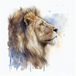lion head , animal, watercolor illustration isolated on white background, generative ai.
