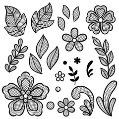 Wall Mural - Lace decorative element set of flowers and leaves. Embroidery handmade decoration.