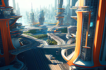 Wall Mural - Futuristic Metropolis View. Buildings from the future megapolis. Generative AI illustration