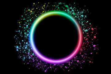 Wall Mural - colorful circle frame circle light frame on black background