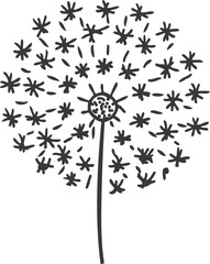 Wall Mural - Dandelion black doodle. Fluffy spring flower icon