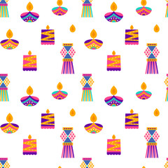 Wall Mural - Diwali Lantern Seamless Pattern. Vector Illustration of Indian Holiday Celebration.