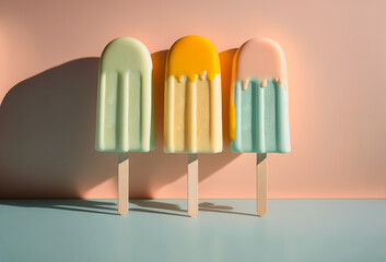 Wall Mural - Summer ice cream, ice lollies. pastel colors. Generative ai