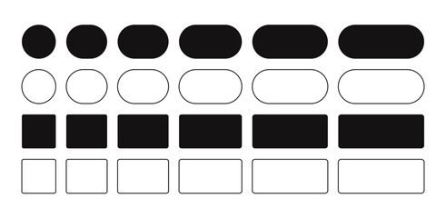 Simple geometric shapes. Circle quadratic forms, rectangle round angle, minimal memphis geometry frames. Vector set