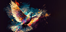 Abstract Art. Colorful Painting Art Of A Dove. Holy Spirit Concept. Christian Illustration. Generative AI.