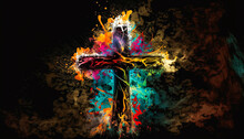 Abstract Art. Colorful Painting Art Of The Cross. Jesus Christ. Christian Illustration. Generative AI.