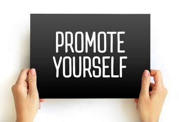 Promote Yourself text on card, concept background