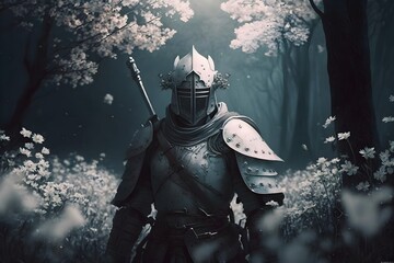 Canvas Print - Medieval Knight inside a Dark Forest | Medieval Background/Wallpaper |