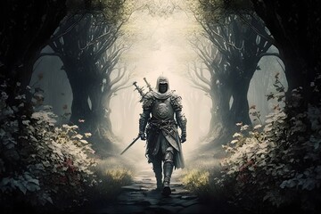 Wall Mural - Dark Medieval Background with a Cloaked Knight