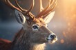 a photo-realistic buck portrait illustration with depth of field and beautiful bokeh in dramatic lighting at dawn