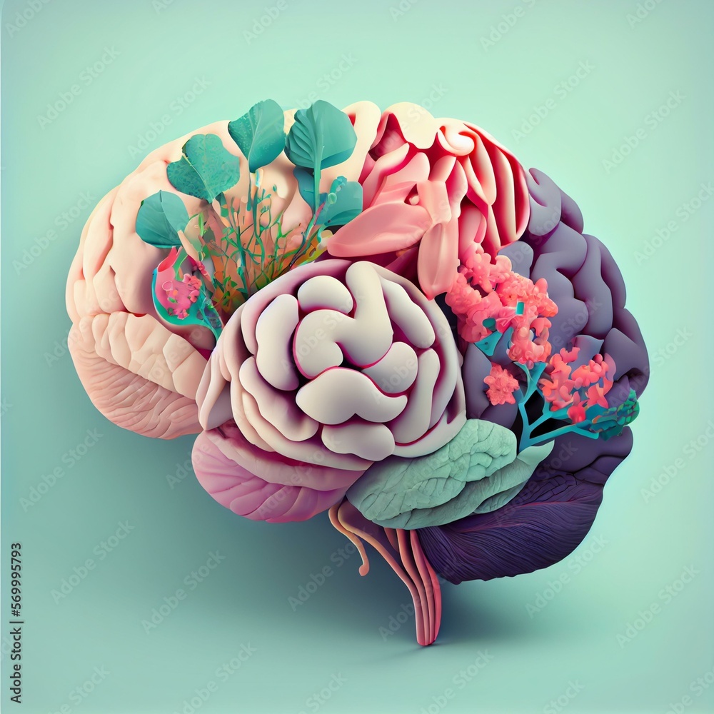 Human brain with flowers, creative mind, AI Generated Stock ...