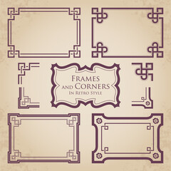 Wall Mural - Vector set of frames and corners in retro style