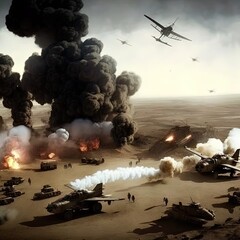 World War 2 aerial battle. Action scene. Made with Generative AI.