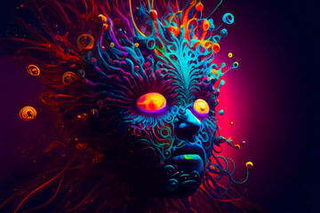 Wall Mural - horror poster. mystical head. psychedelic monster. generative ai.