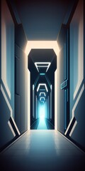 Poster - Abstract futuristic corridor with a vacant floor and room with lighting for the product showcase, space, interior, and display. Modern Future interior design concept with cement floor and walls