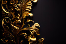 Luxurious Golden, Black Floral Background. Generative AI.