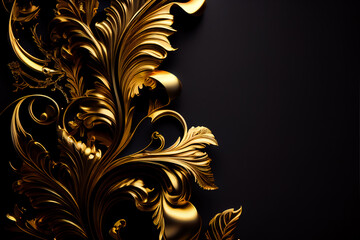 Wall Mural - Luxurious golden, black floral background. Generative AI.